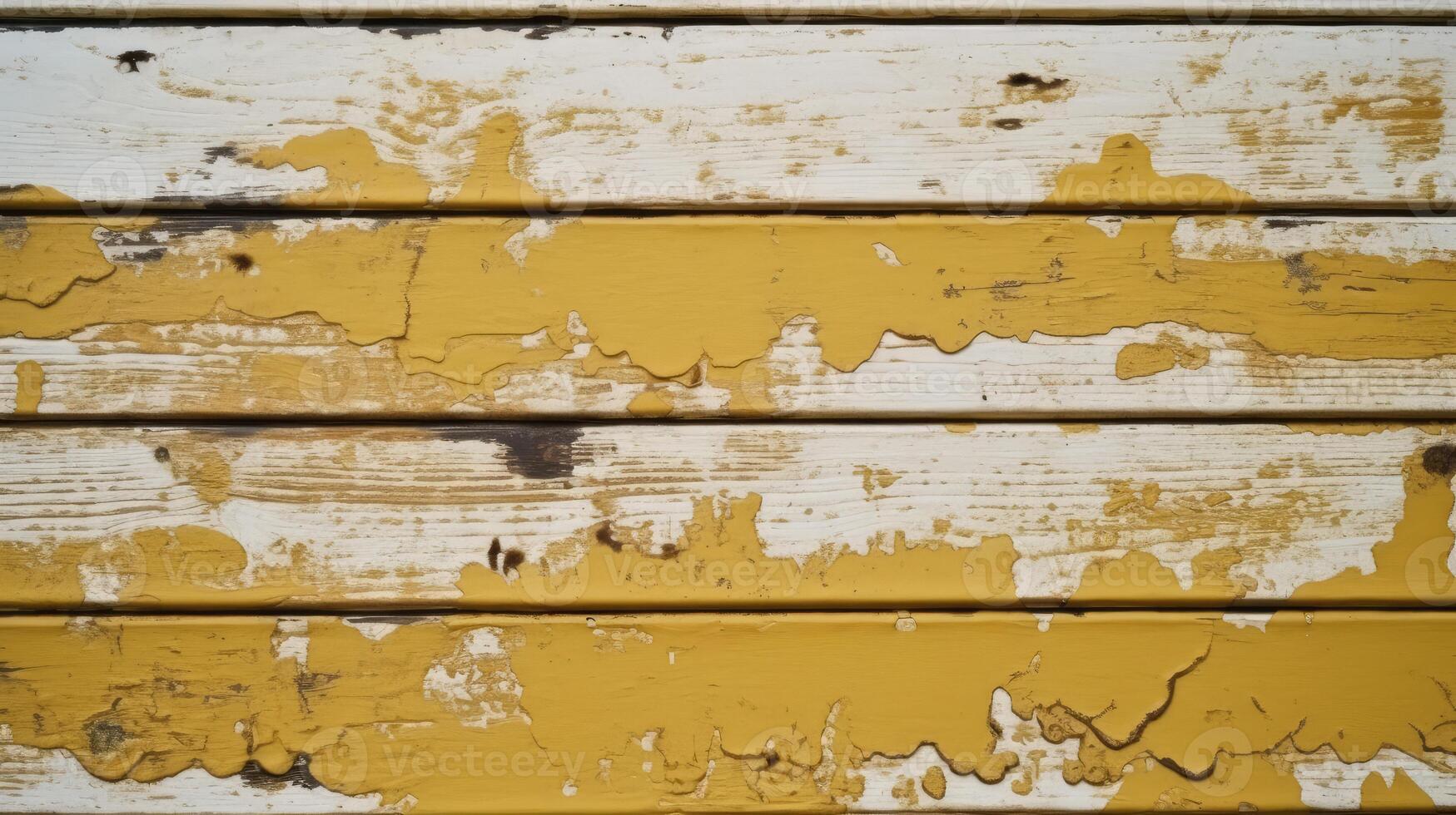 topp se av gul rostig måla trä textur bakgrund, generativ ai. foto