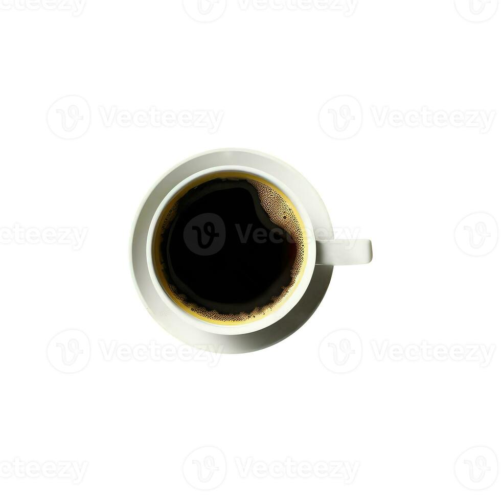 över huvudet se av svart te eller kaffe kopp med vit fat 3d ikon. foto