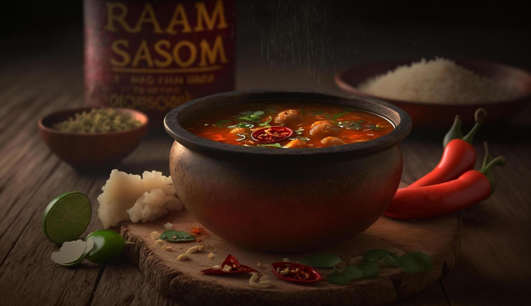 aromatisk och kryddad söder indisk rasam soppa med tamarind och linser ai genererad foto