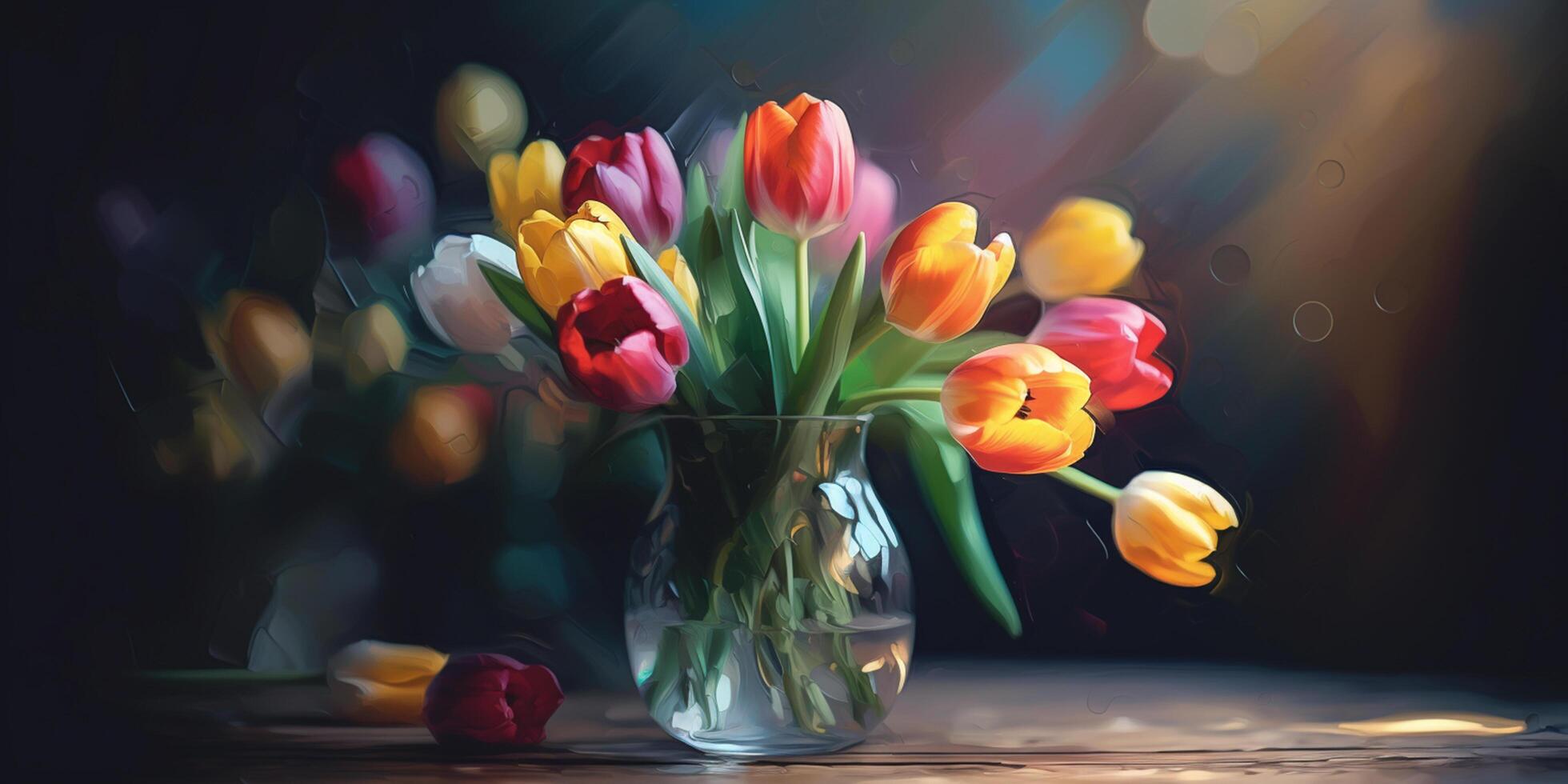 vas av tulpaner en vattenfärg fortfarande liv målning ai genererad foto