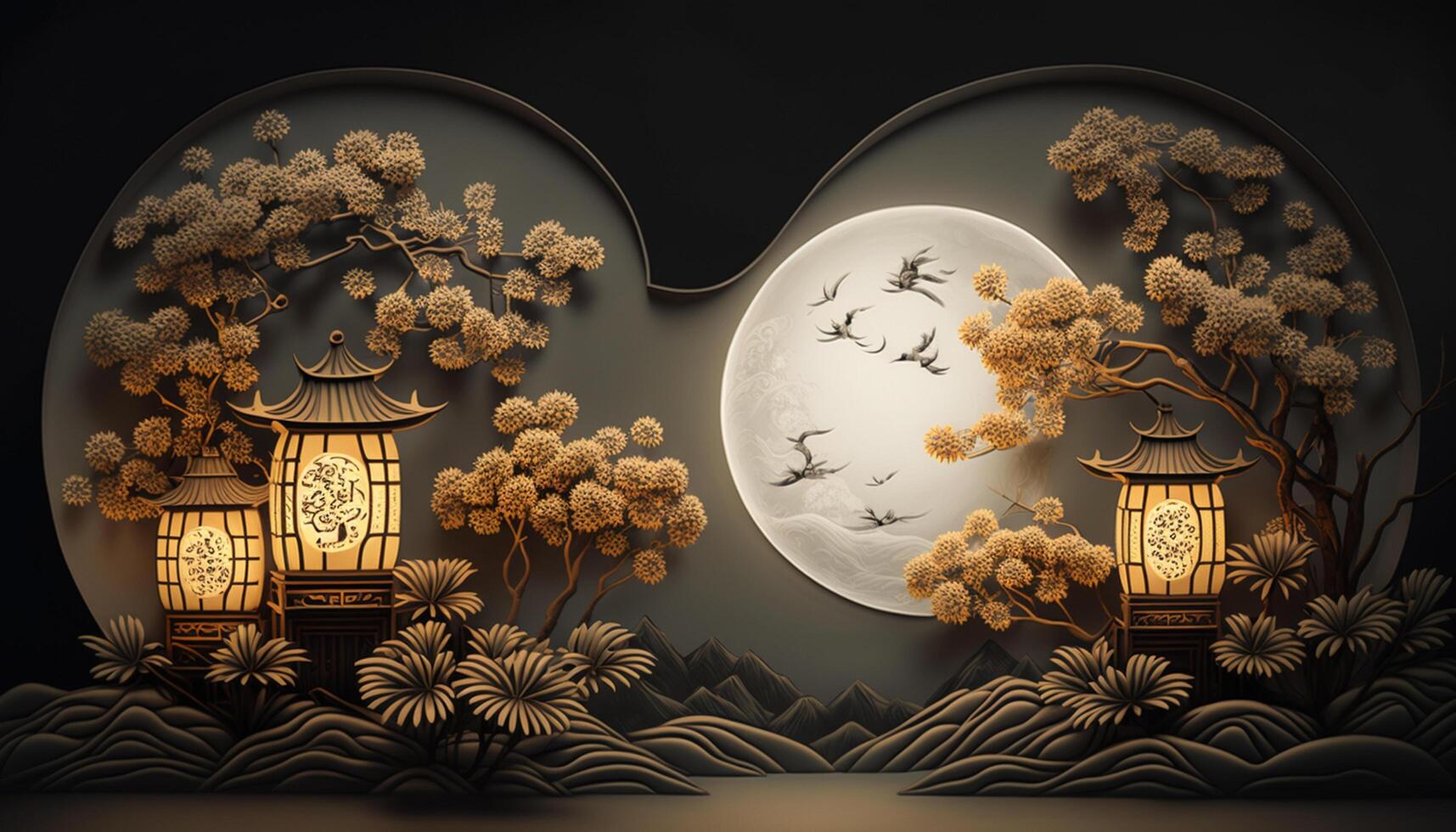 förtjusande dekorationer för kinesisk måne festival firande ai genererad foto