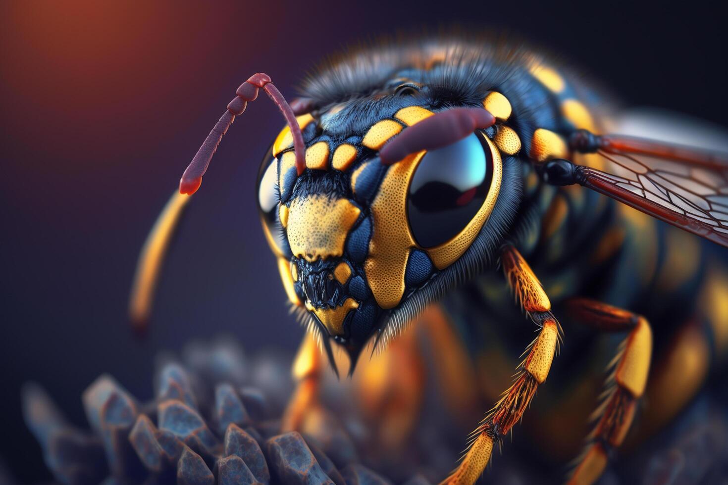 hyperrealistisk illustration av en getingliknande insekt, närbild se ai genererad foto