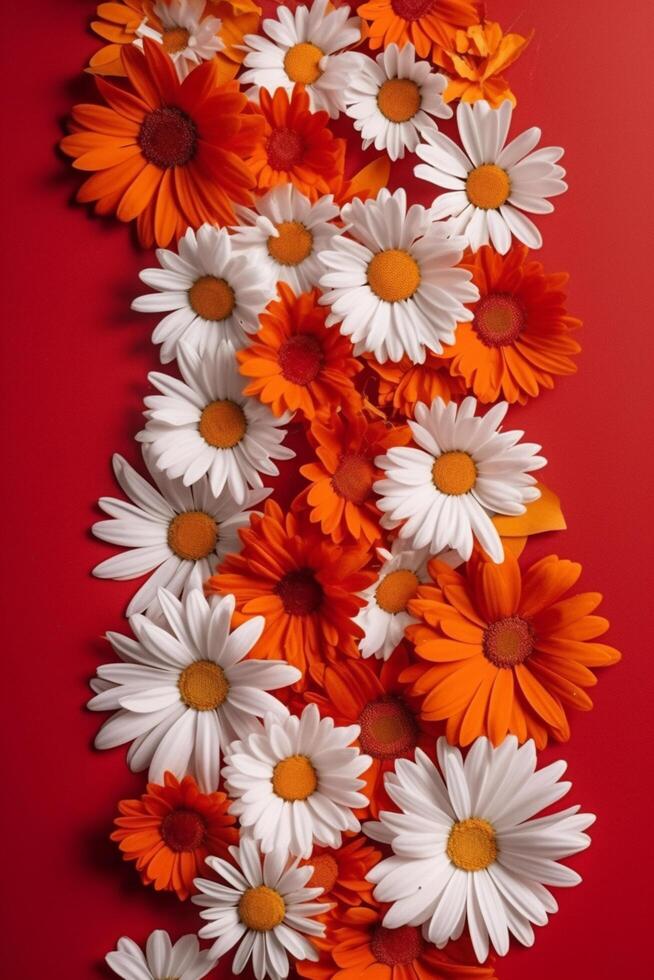 blommar i orange vit och orange blommor på ett orange bakgrund ai genererad foto