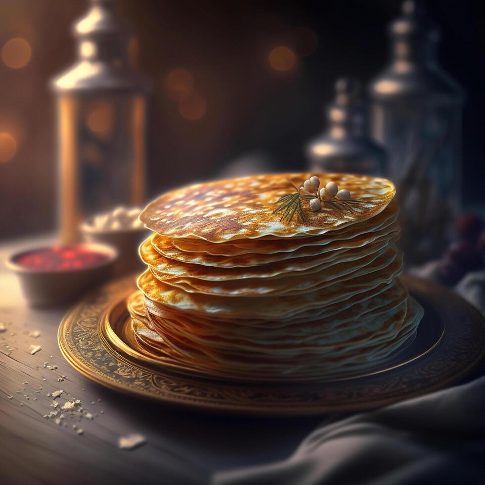 njuta av de traditionell smak av ryssland med utsökt blinis ai genererad foto