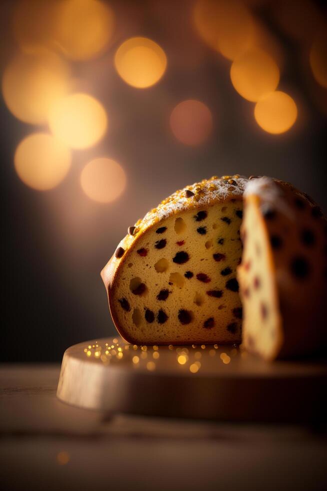 traditionell italiensk panettone kaka med kanderad frukt ai genererad foto