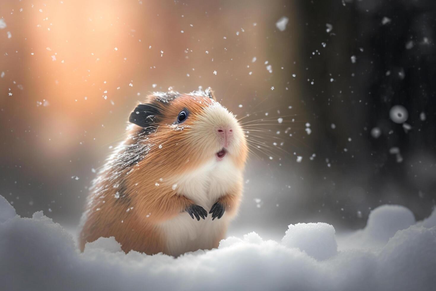 söt guinea gris illustration i vinter- med snö ai genererad foto