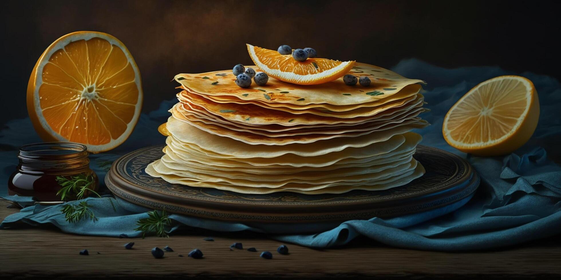 njuta av de traditionell smak av ryssland med utsökt blinis ai genererad foto