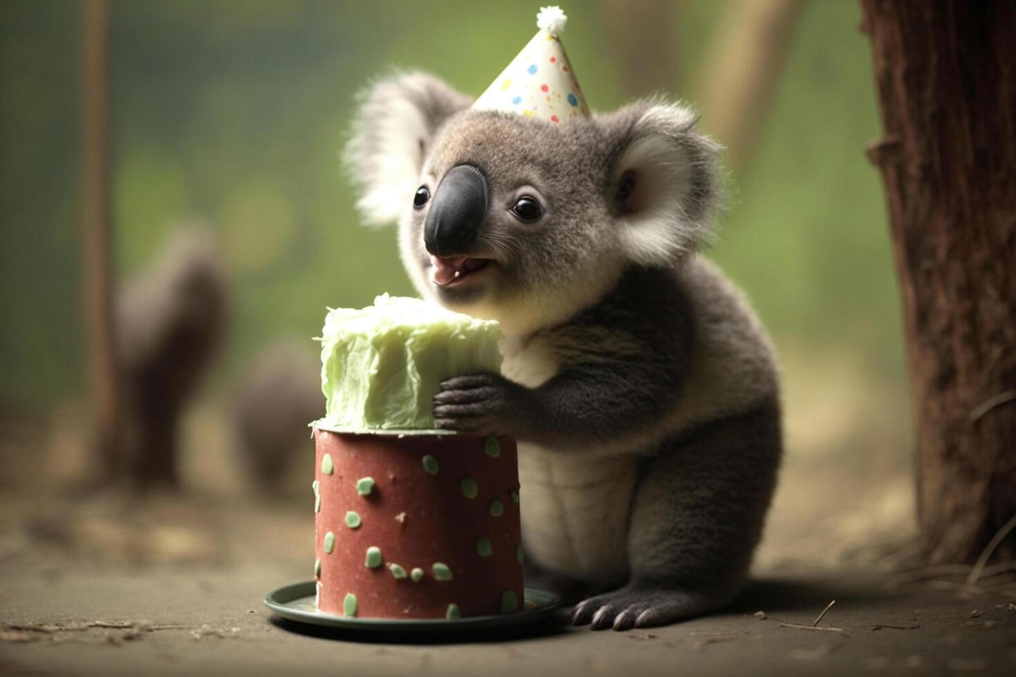 koala firar födelsedag fest födelsedag kort ai genererad innehåll foto