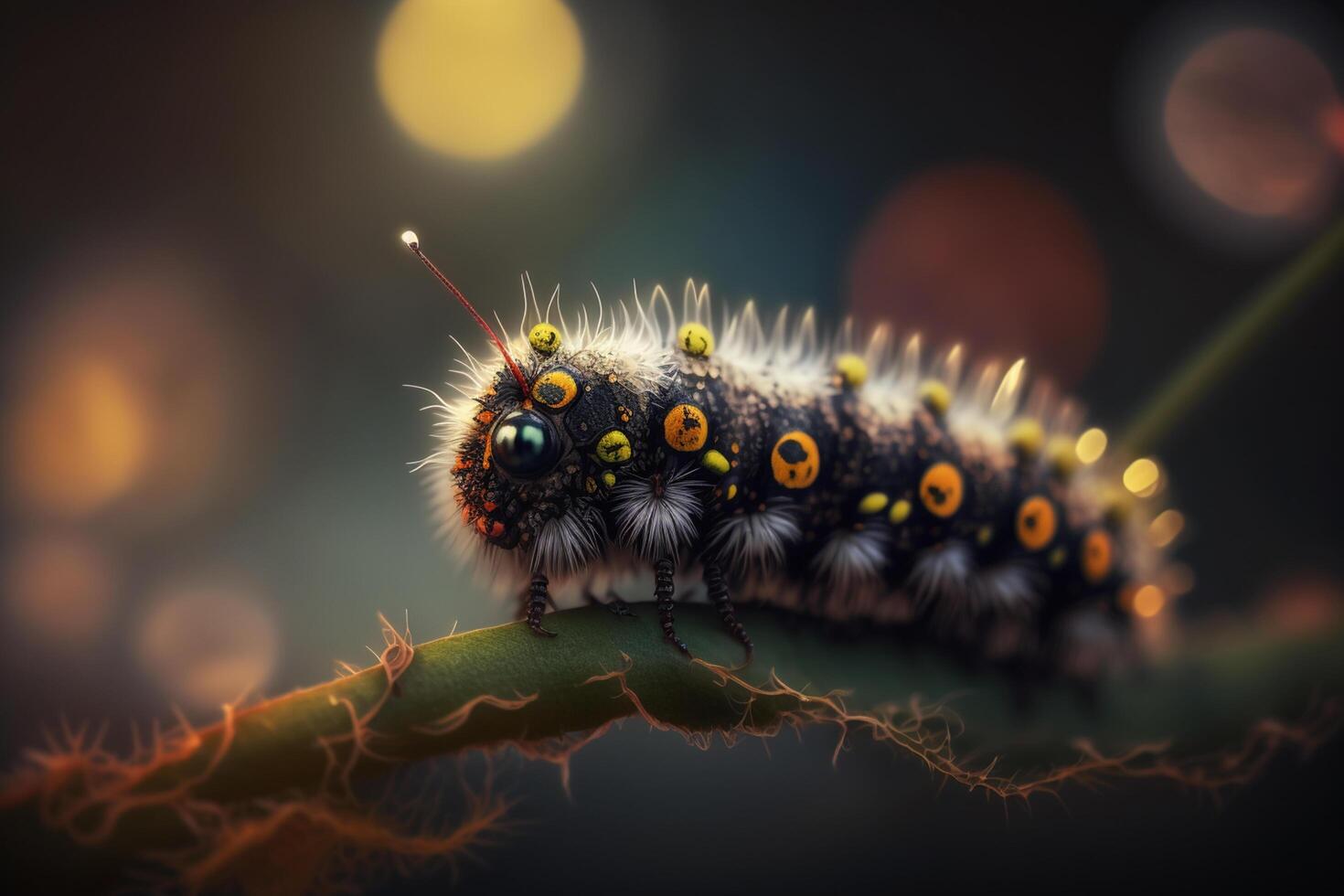 hyperrealistisk illustration av en larv, förstoras närbild ai genererad foto