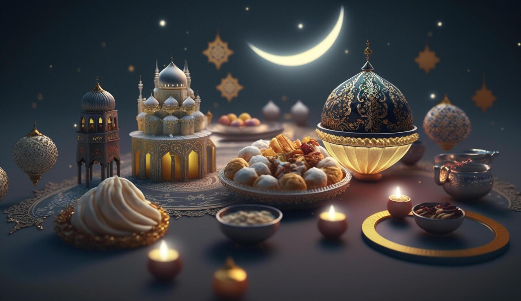fira de slutet av ramadan eid al fitr fester i de stad ai genererad foto