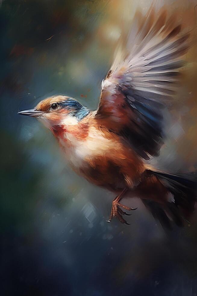 juvel av de himmel en färgrik målning av en kolibri i flyg ai genererad foto