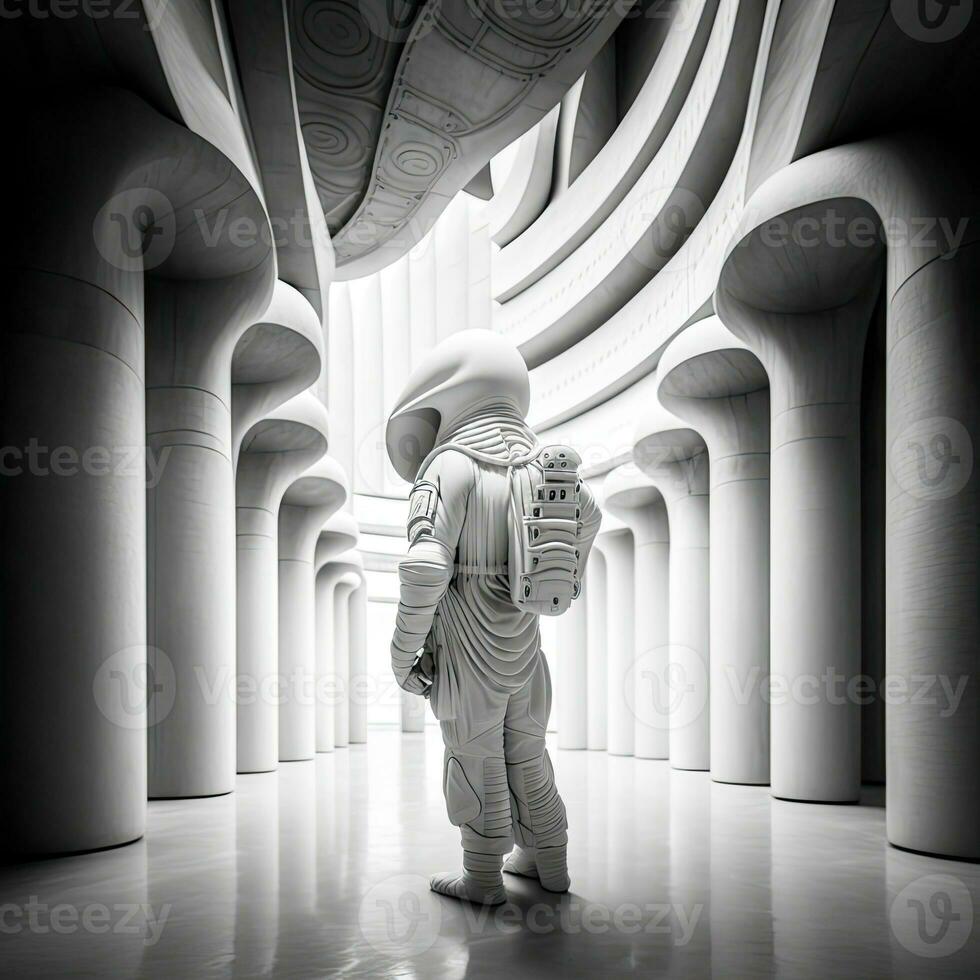 astronaut, och byggnad interiörer, overkligt begrepp. ai-generativ, digital illustration. foto