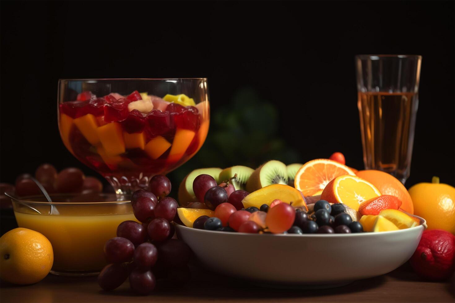 färsk frukt med färsk frukt blandning i glas. ai generativ foto