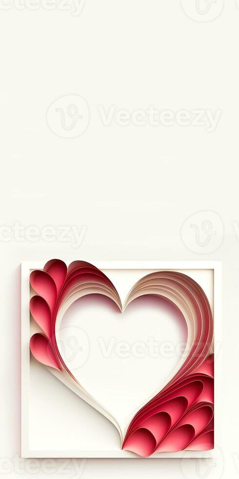 mjuk Färg papper skära hjärta form ram eller bakgrund i 3d framställa. foto