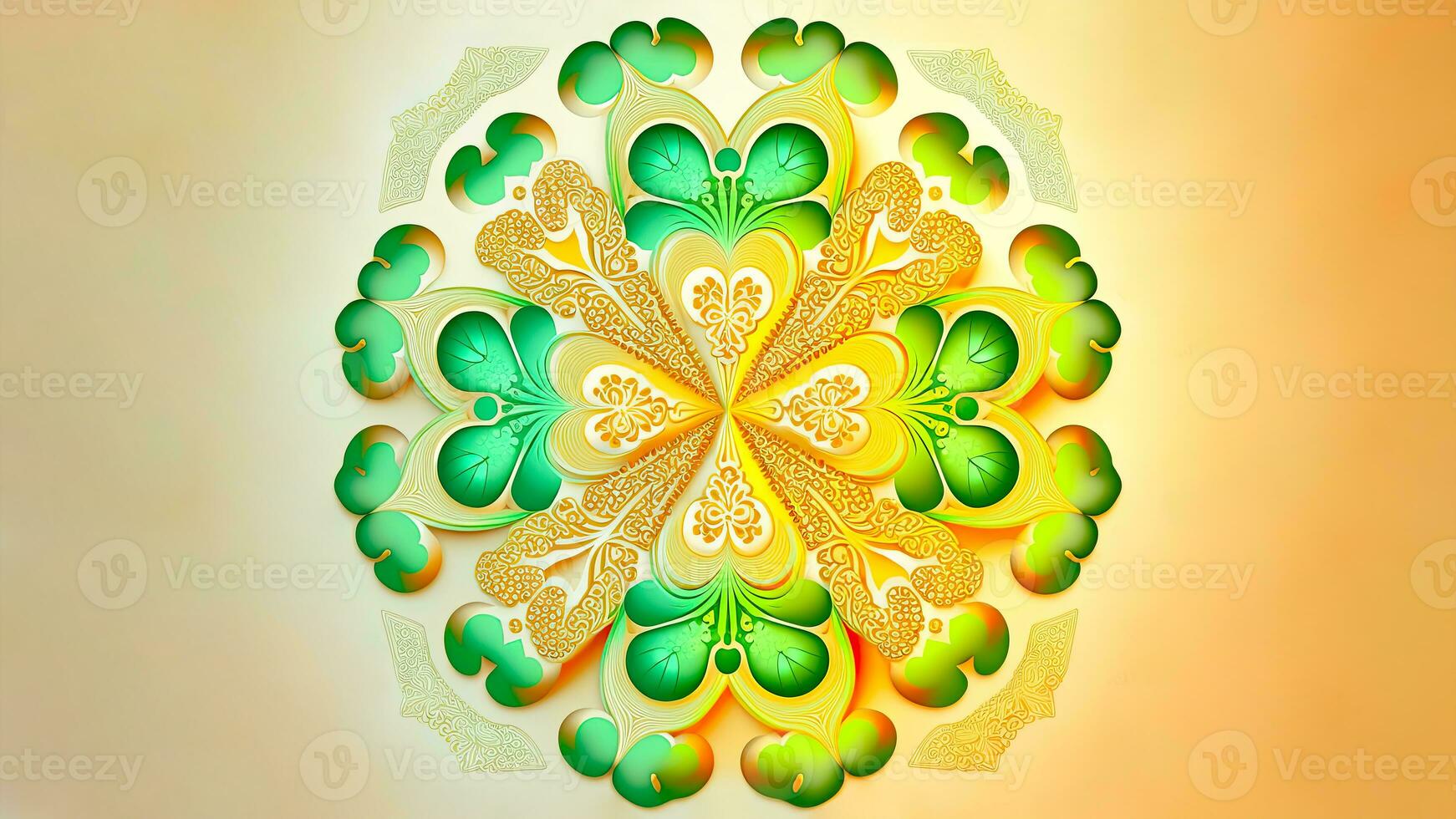grön och krom gul skön blommig mandala mönster. 3d framställa. foto