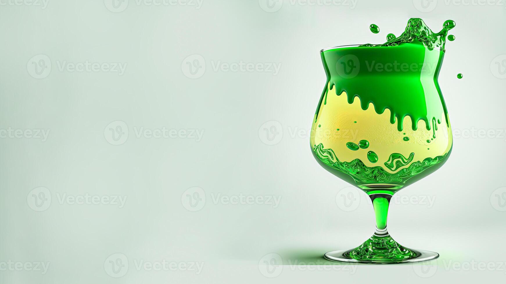 3d framställa av stänk grön och gul cocktail dryck glas på pastell grön bakgrund och kopia Plats. st patricks dag begrepp. foto