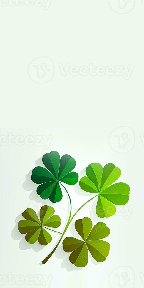 grön papper klöver växt mot bakgrund och kopia Plats. 3d framställa, st. Patricks dag begrepp. foto
