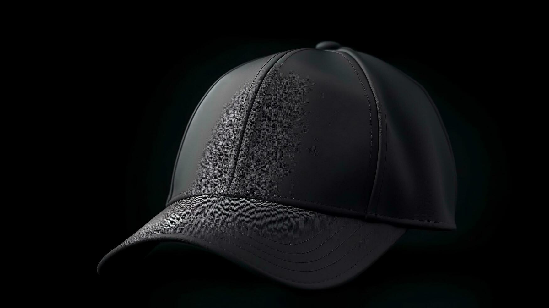 svart keps falsk upp. isolerat realistisk svart baseboll keps hatt foto