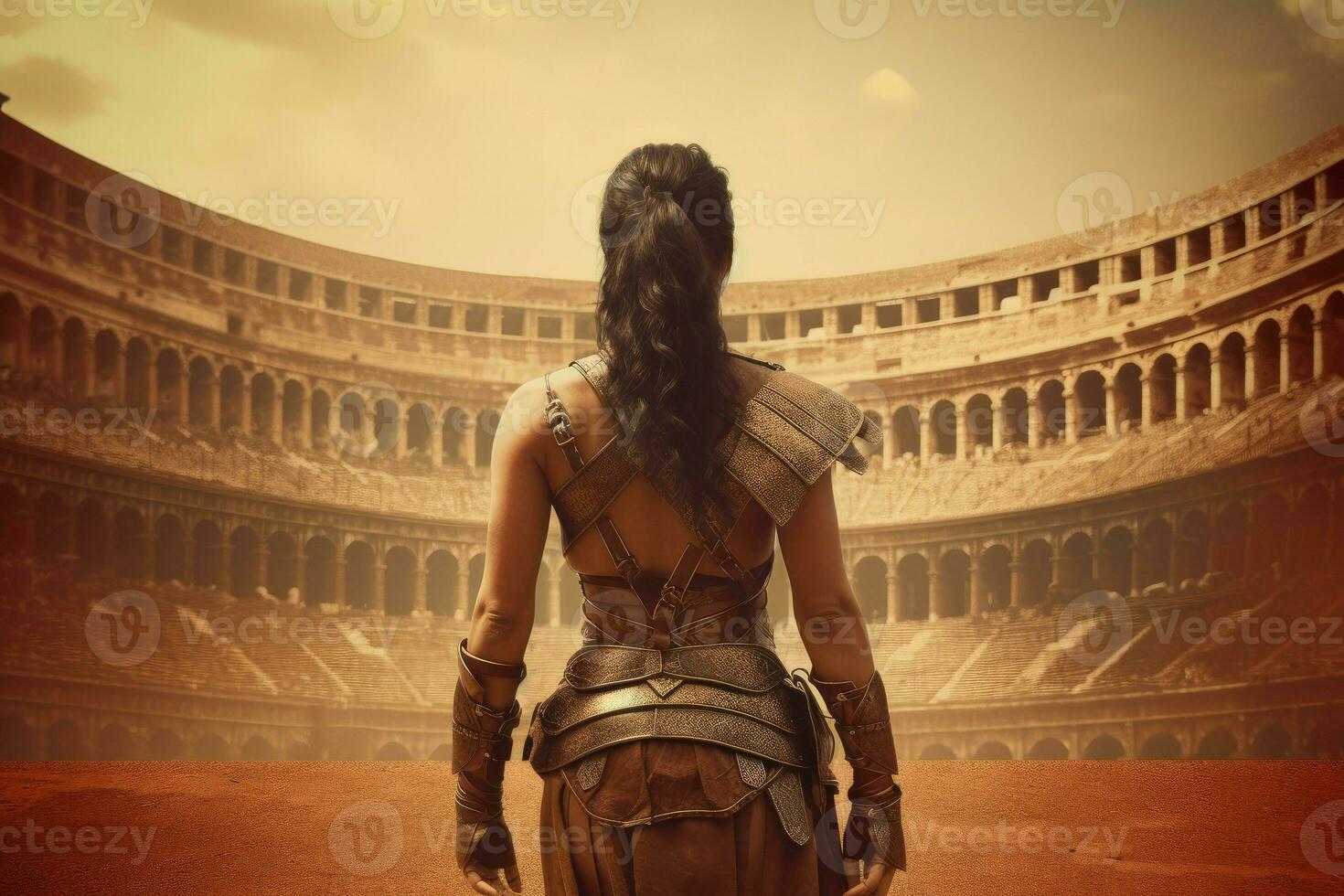 gladiator söt kvinna krigare. generera ai foto
