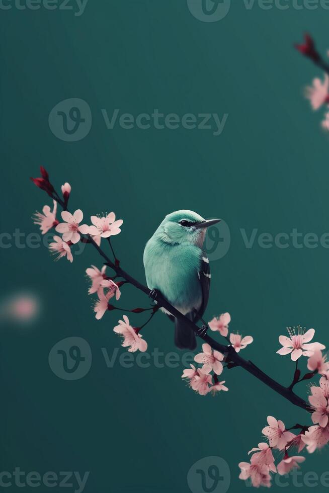 enkel blommor och fågel telefon modern tapet, minimal, abstrakt, estetisk, modern, minimalistisk. ai generativ foto