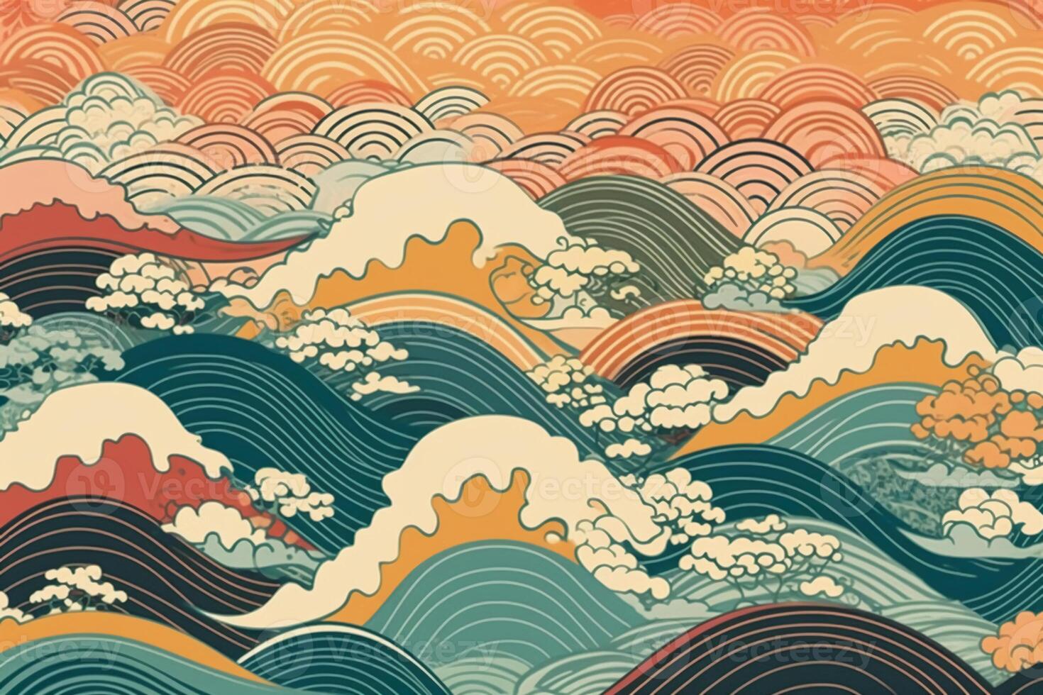japansk - mönstrad sommar krusning bakgrund. ai generativ foto