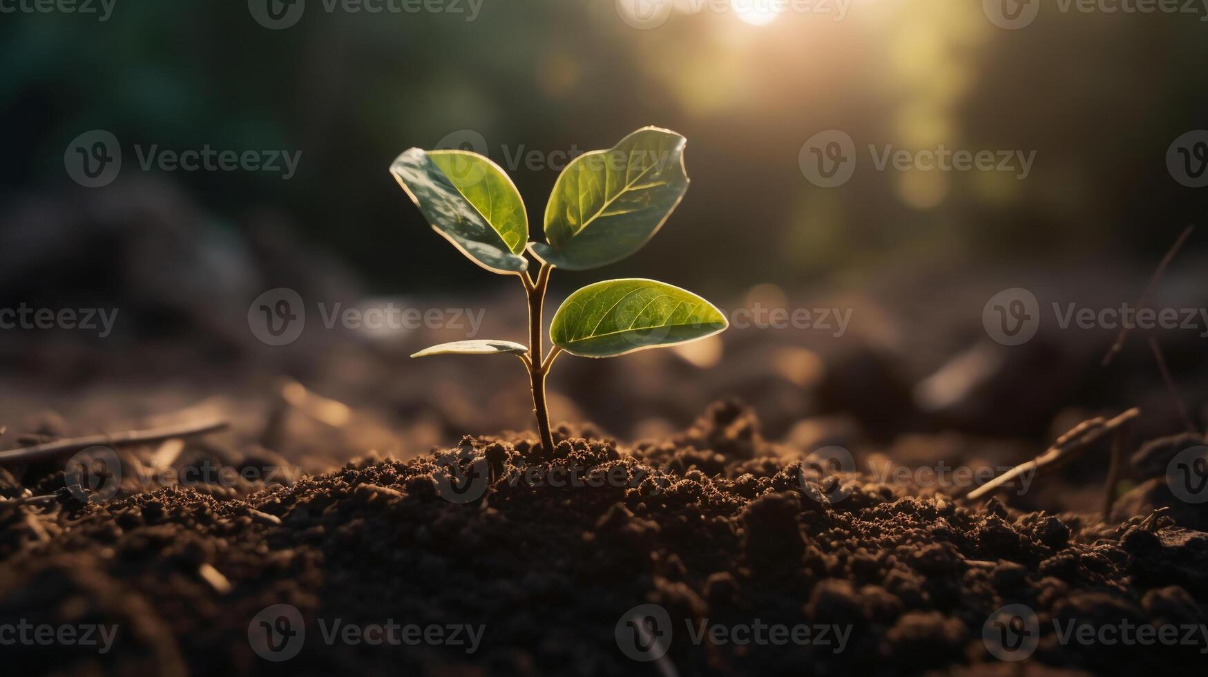 en ung växt växande i solljus. ai generativ foto