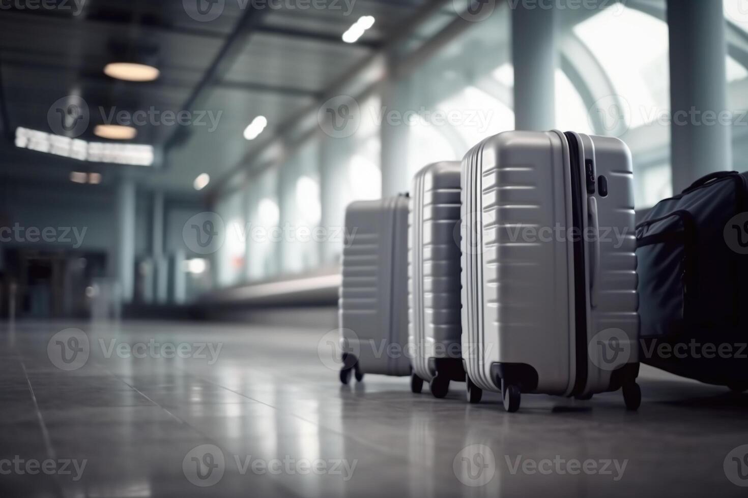 bagage resväskor på de flygplats bred baner med kopia Plats område för semester och Semester resa begrepp. ai generativ foto