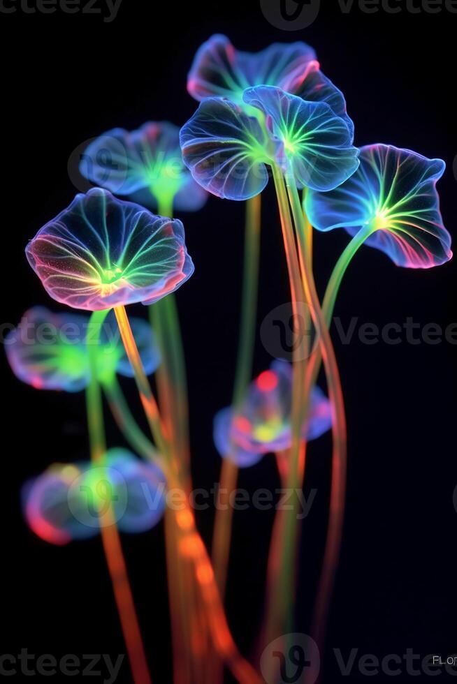 illistration av bioluminescerande blomma stjälkar. ai generativ foto