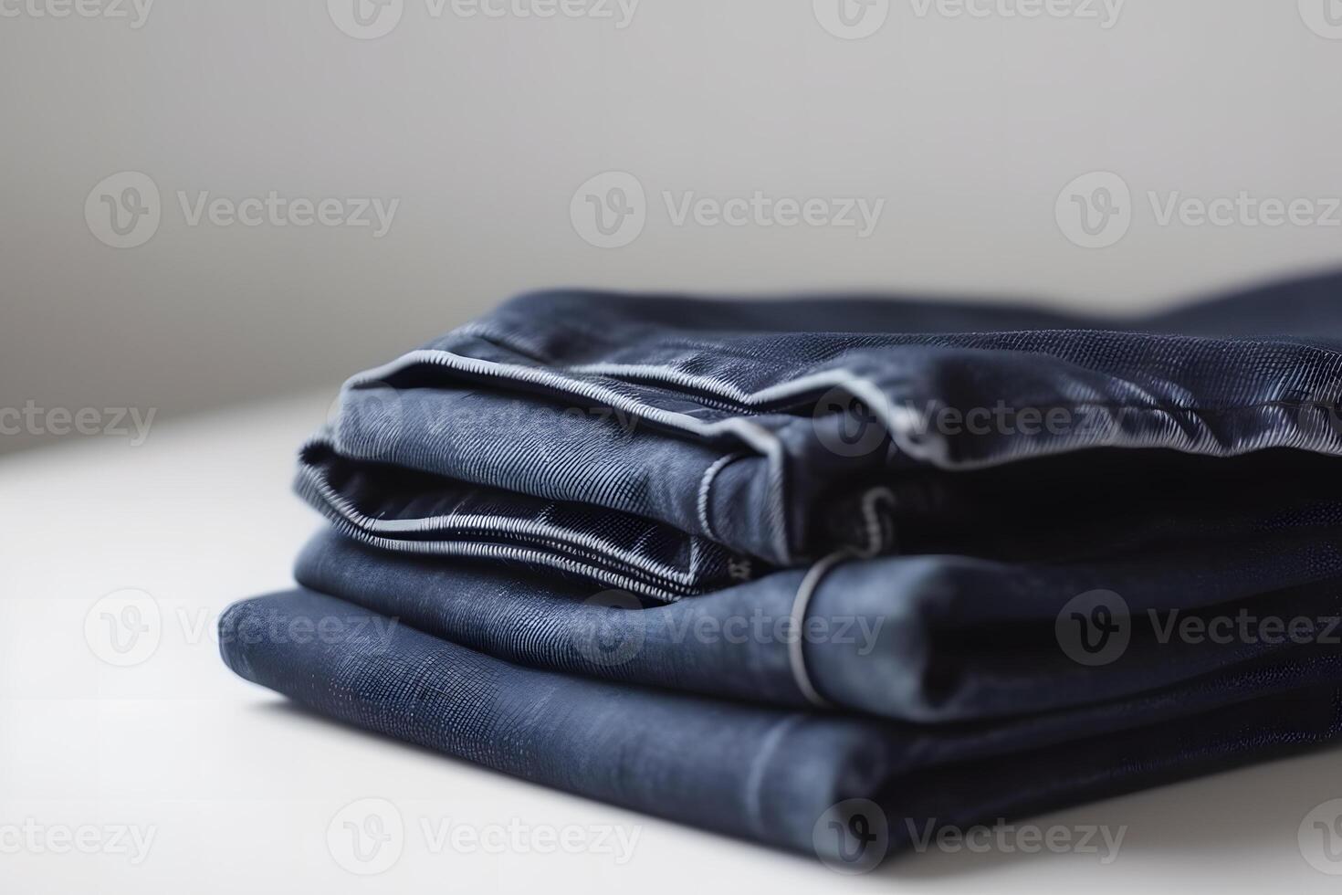 jeans byxor stack på vit bakgrund. neuralt nätverk ai genererad foto