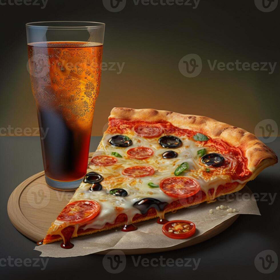 pizza med coca på svart bakgrund, generativ ai foto