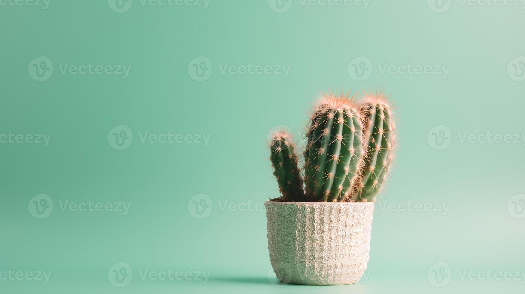 kaktus i en pott på grön bakgrund. minimal concept.ai generativ foto