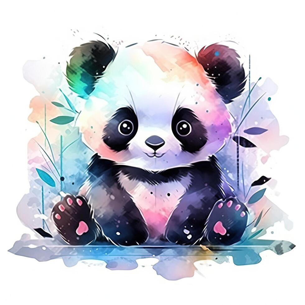 söt vattenfärg panda. illustration ai generativ foto