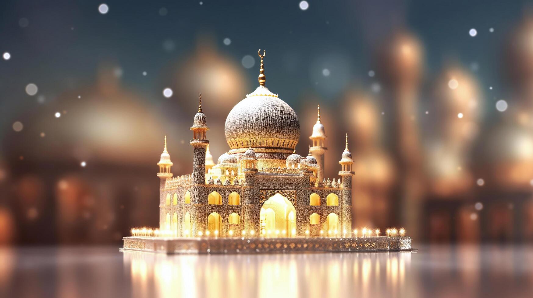gyllene moské med suddig bakgrund, generativ ai teknologi foto