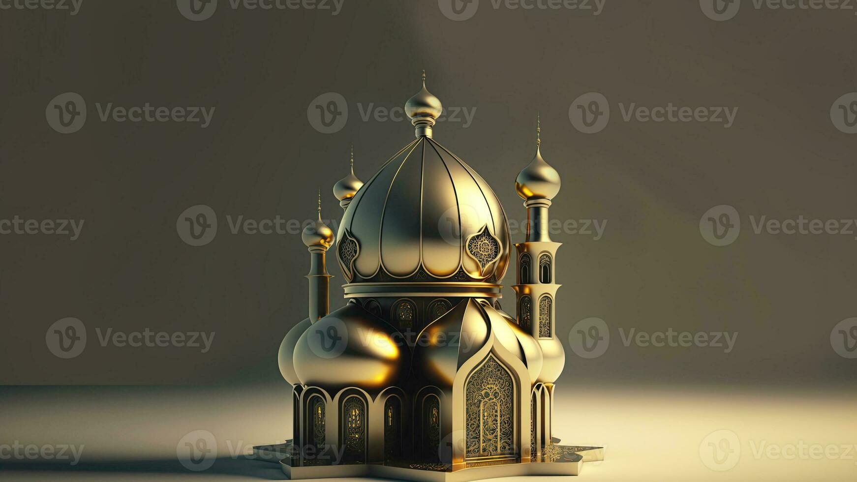 3d illustration av gyllene utsökt moské på lysande bakgrund. islamic religiös begrepp. foto