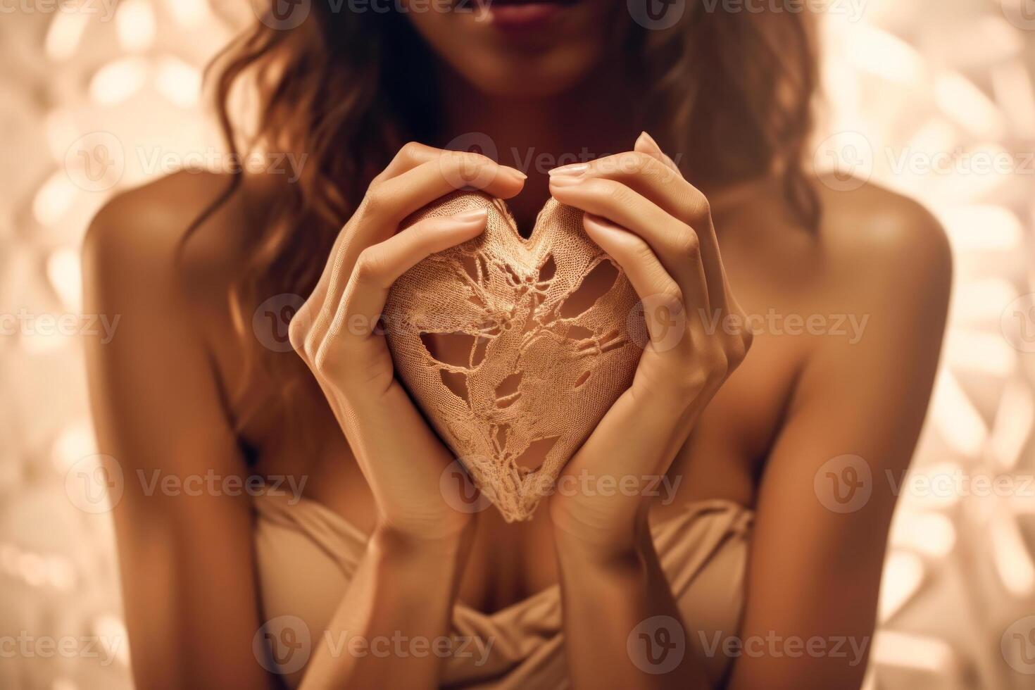flicka innehav en hjärta kärlek symbol kvinna kropp generativ ai foto