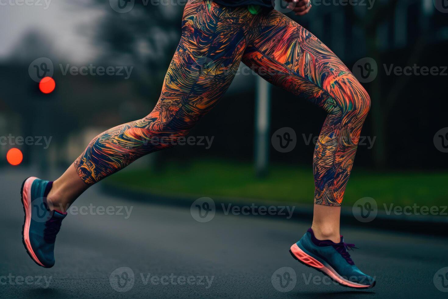 kvinna i damasker joggning generativ ai foto