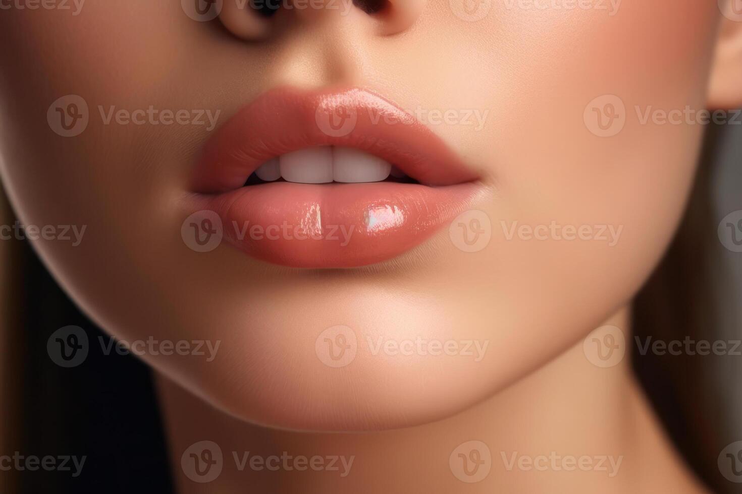 skön kvinna mun av en ung flicka generativ ai foto