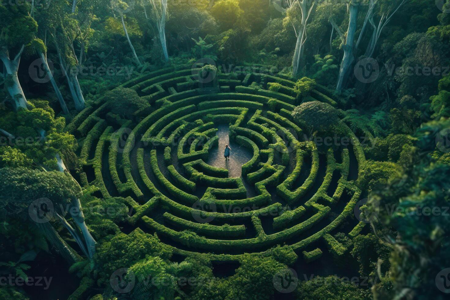 grön labyrint i skog djungel generativ ai foto