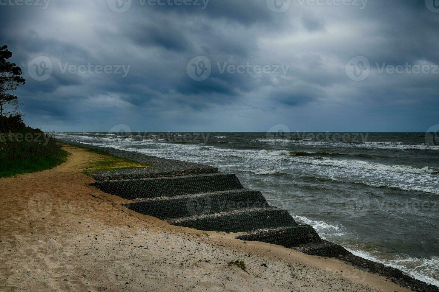 baltic kust landskap på en kall blåsigt vår dag foto