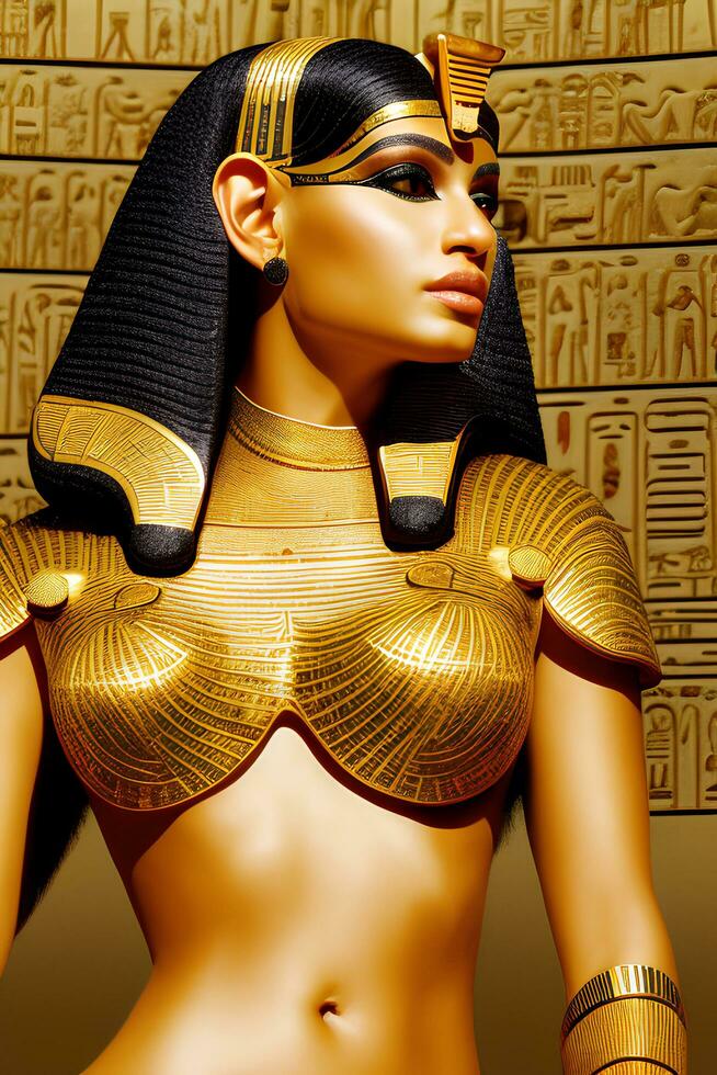 Söt kvinna modell klädd som ett gammal egyptisk gudinna. cleopatra. generativ artificiell intelligens. foto