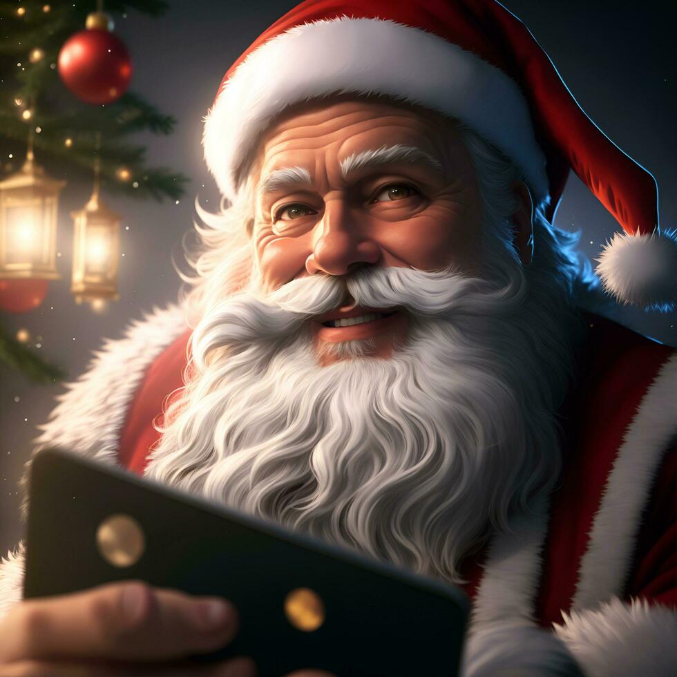 porträtt av santa claus framställning en selfie. glad jul begrepp. generativ artificiell intelligens foto