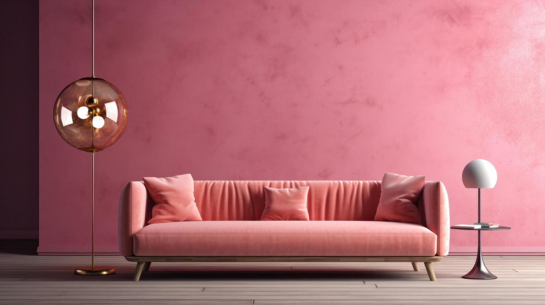 modern interiör av levande rum med soffa. illustration ai generativ foto