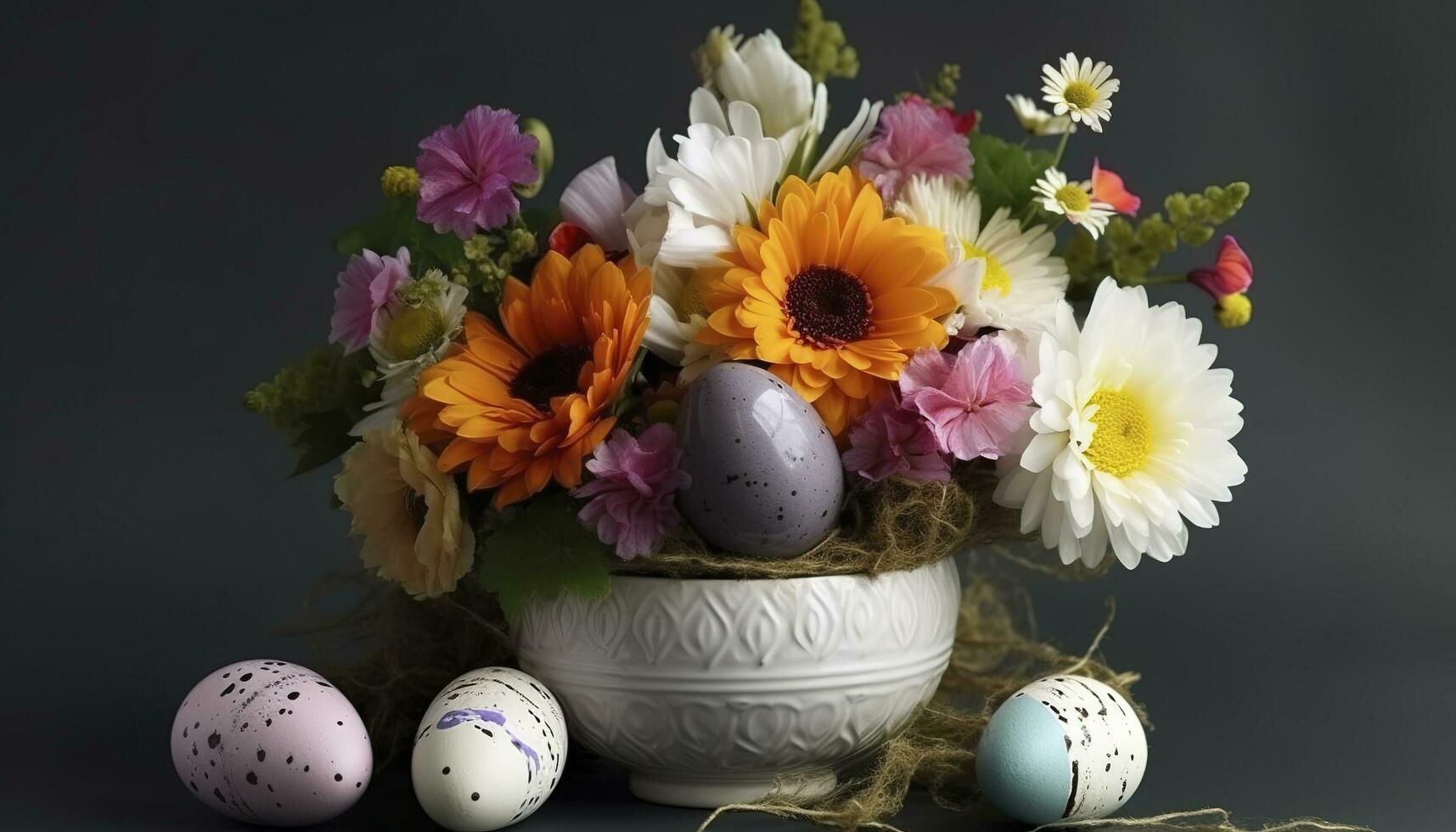 påsk ägg dekoration med blomma bukett, generera ai foto