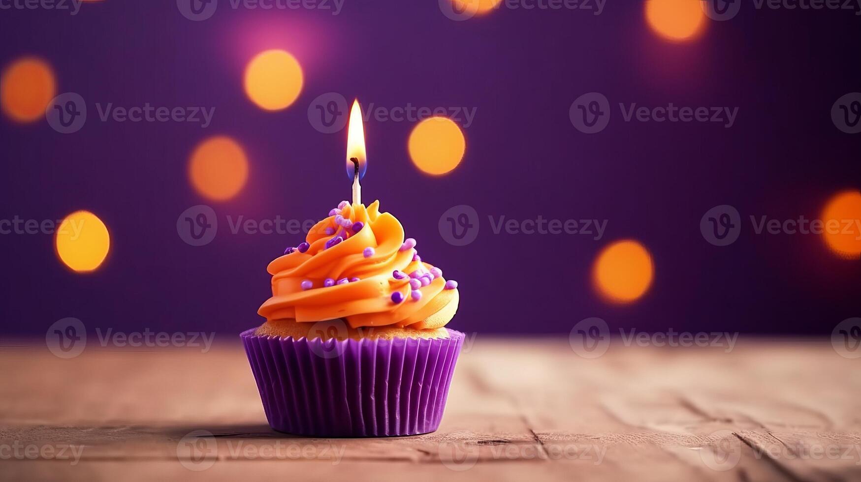 Lycklig födelsedag bakgrund med cupcake. illustration ai generativ foto