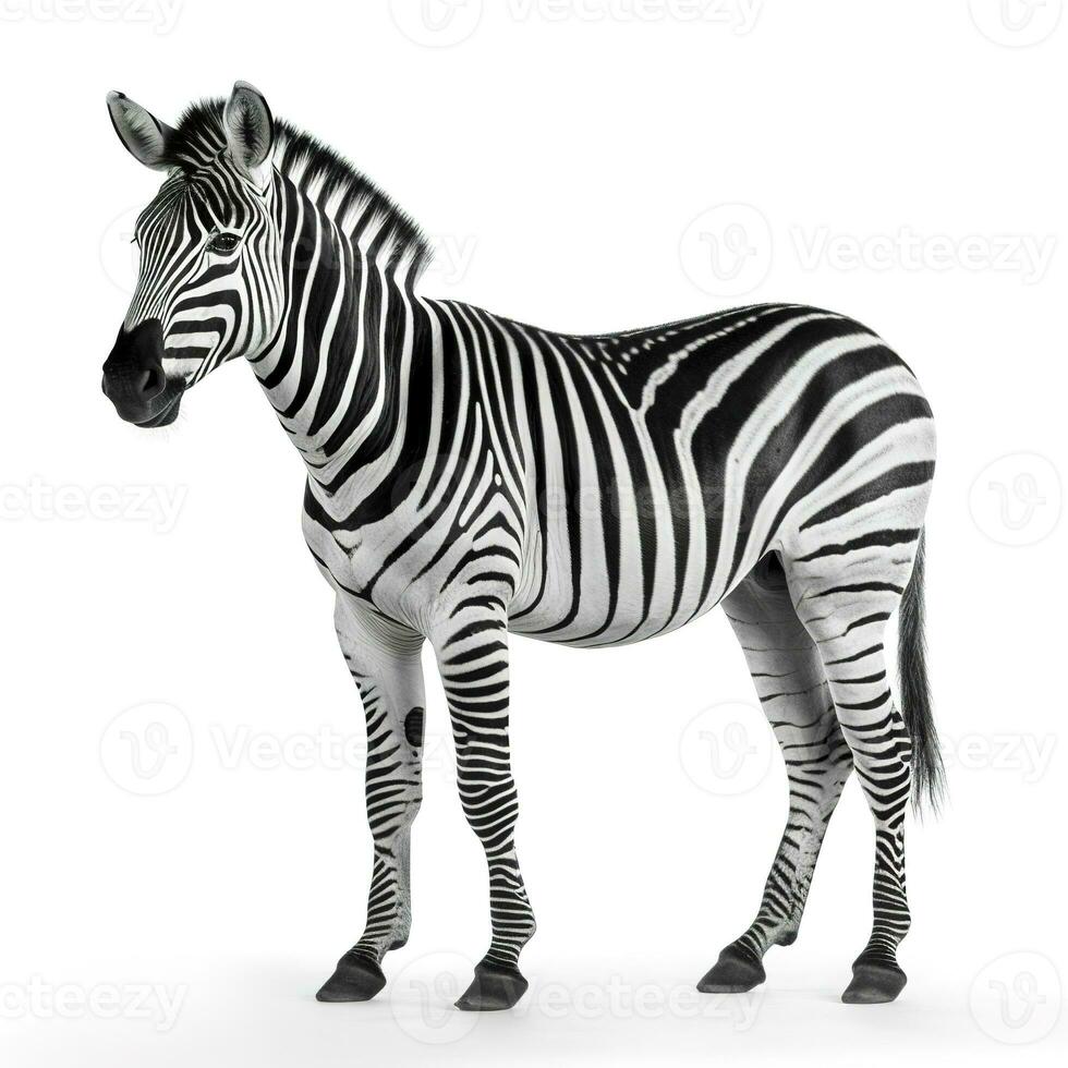 zebra isolerat på vit bakgrund, generera ai foto