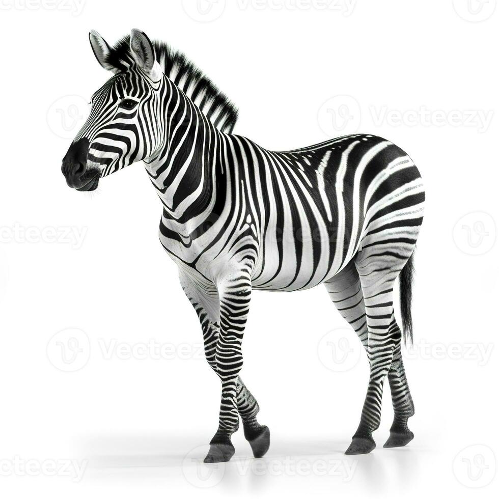 zebra isolerat på vit bakgrund, generera ai foto