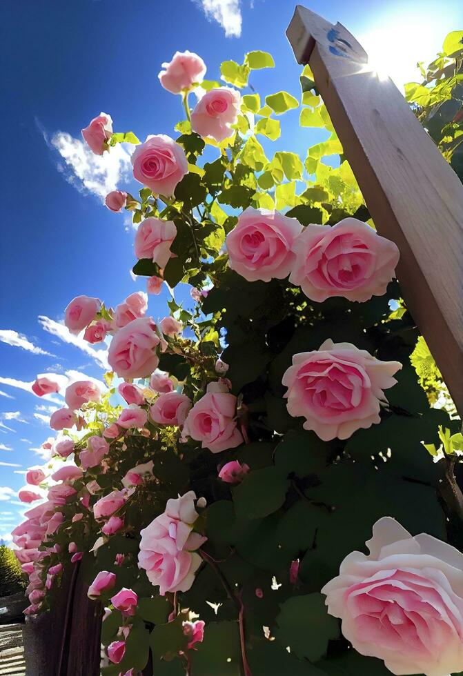 rosa körsbär blomma blommor i vår, generera ai foto