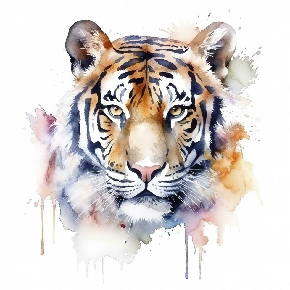 isolerat tiger vattenfärg stänk med bläck målning, llustration konst, generera ai foto