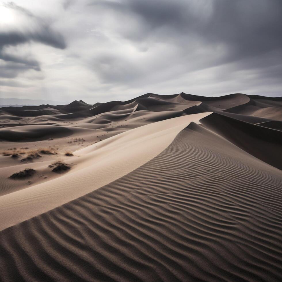 grå sand sanddyner i de efterrätt ai genererad foto