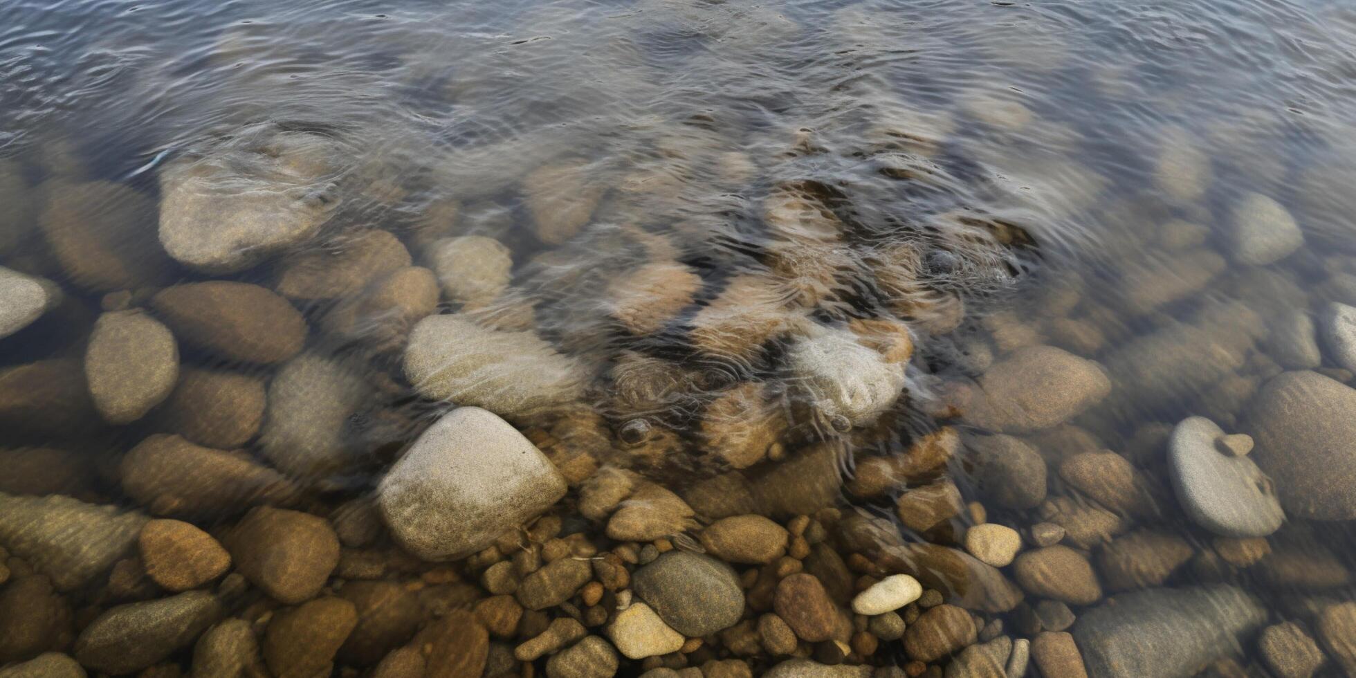 vatten yta med sten och pebbels på den ai genererad foto